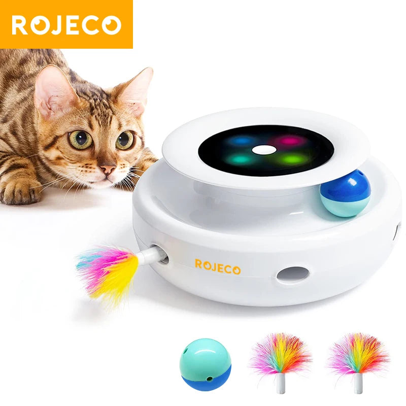 Brinquedo Inteligente 2 em 1: Bola com Penas e 5 Modos Eletrônicos Interativos para Cães e Gatos