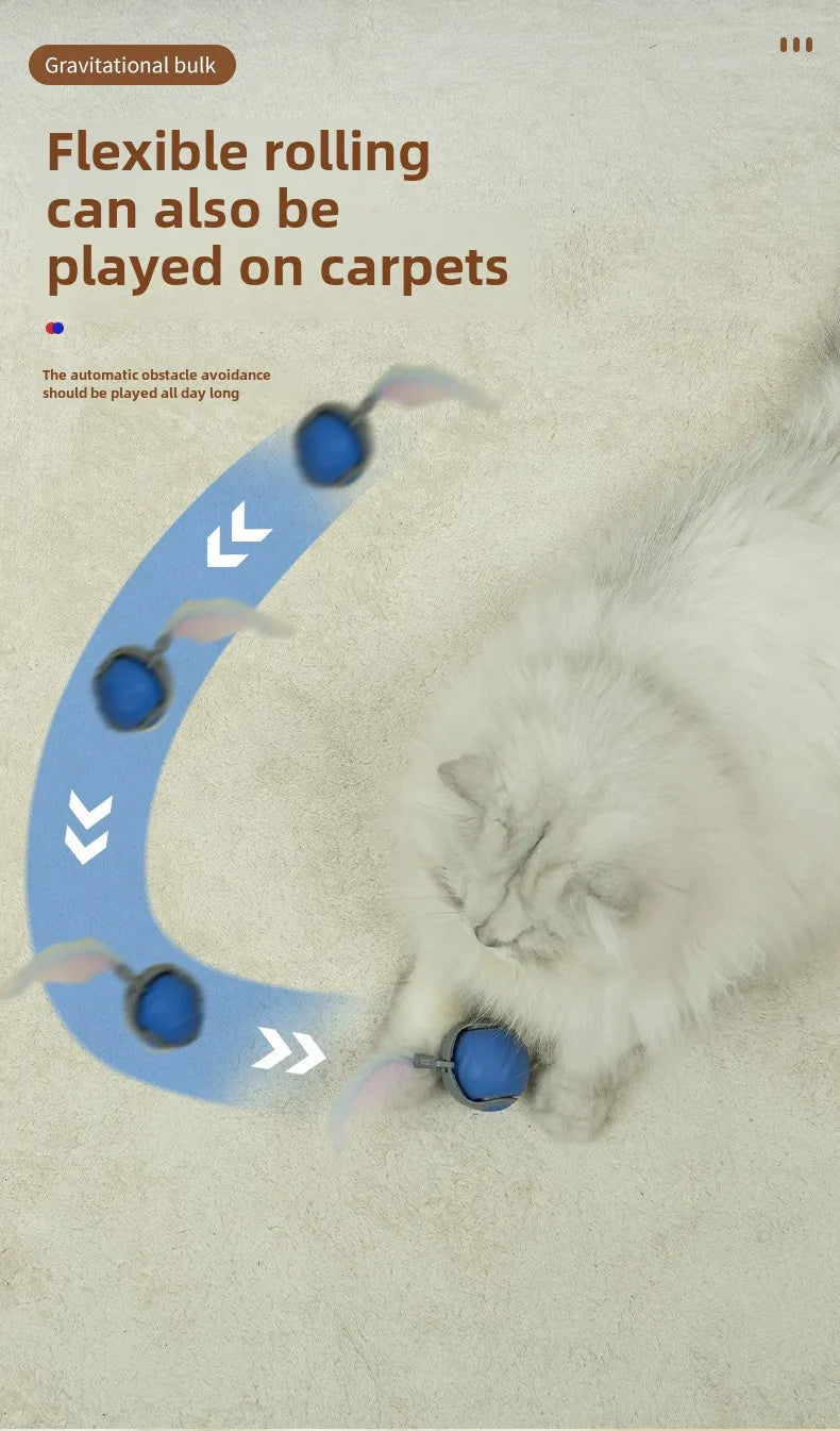 Bola Inteligente para Gatos: Brinquedo Elétrico com Teaser de Penas e Movimento Automático