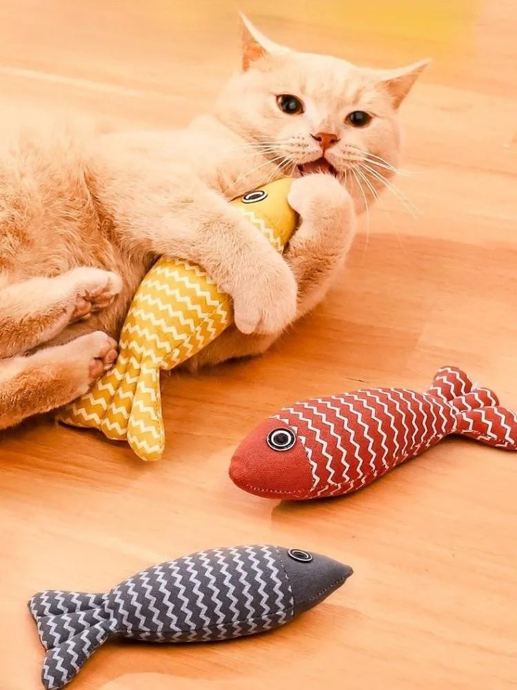 Brinquedo Interativo de Pelúcia Divertida para Gatos, Mastigação Vocal e Mordida de Peixe com Hortelã