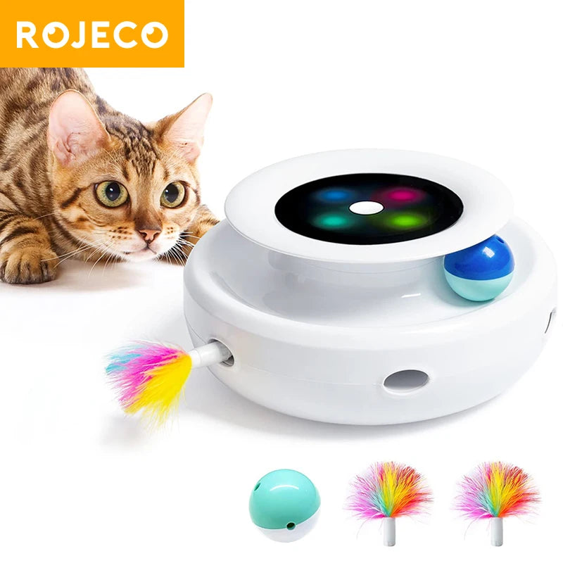 Brinquedo Inteligente 2 em 1: Bola com Penas e 5 Modos Eletrônicos Interativos para Cães e Gatos